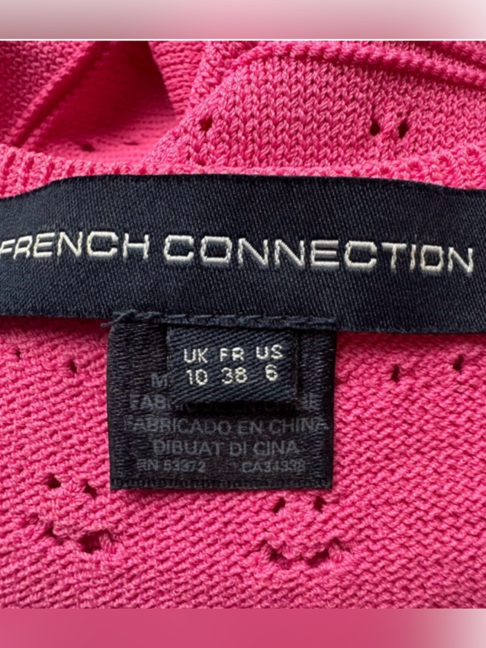 French Connection Pink Pointelle Knit Bodycon Midi Dress | US 6 - Picture 9 of 12